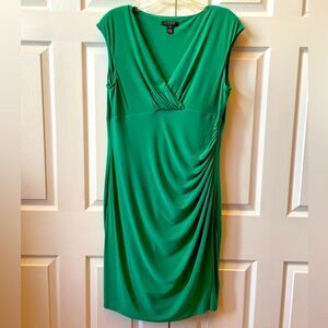 Lauren Ralph Lauren Emerald Ruched Faux Wrap Midi Dress EUC Size 18